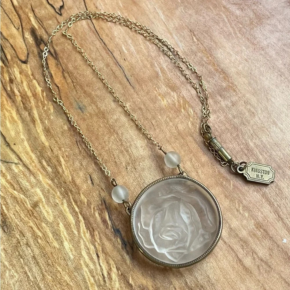 VTG Art Nouveau revival Pididdly Links glass rose necklace, 80s - Picture 4 of 8